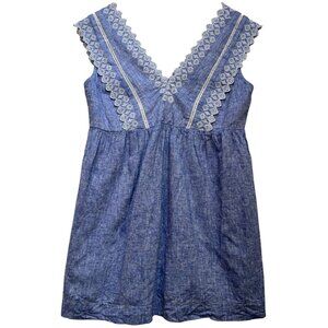 Isabel Maternity Womens Embroidered Chambray V-Neck Blouse Sleeveless Sz XS Blue